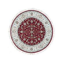 Load image into Gallery viewer, 4&#39;10&quot;x4&#39;10&quot; Burgundy Red, Nain with All Over Flower Design, 250 KPSI, Extra Soft Wool, Hand Knotted, Round Oriental Rug FWR540108