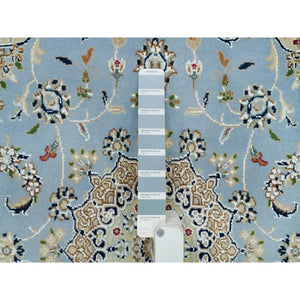 4'3"x4'3" Beau Blue, Nain with All Over Flower Design, 250 KPSI, 100% Wool, Hand Knotted, Square Oriental Rug FWR540114