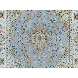 4'3"x4'3" Beau Blue, Nain with All Over Flower Design, 250 KPSI, 100% Wool, Hand Knotted, Square Oriental Rug FWR540114