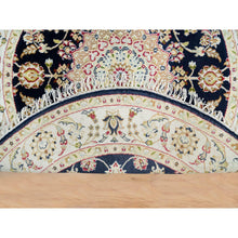 Load image into Gallery viewer, 4&#39;x4&#39; Midnight Blue, Natural Wool, Hand Knotted, Nain with Center Medallion Flower Design, 250 KPSI, Round Oriental Rug FWR540126