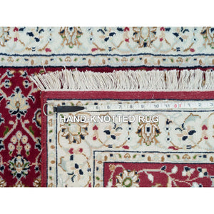 2'9"x8'2" Burgundy Red, Hand Knotted, Nain with All Over Flower Design, 250 KPSI, Organic Wool, Runner Oriental Rug FWR540132
