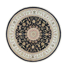 Load image into Gallery viewer, 9&#39;10&quot;x9&#39;10&quot; Midnight Blue, 250 KPSI, Extra Soft Wool, Hand Knotted, Nain with Center Medallion Flower Design, Round Oriental Rug FWR540144