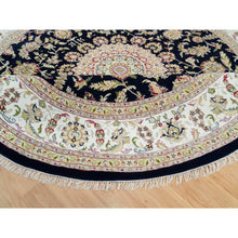 Load image into Gallery viewer, 9&#39;10&quot;x9&#39;10&quot; Midnight Blue, 250 KPSI, Extra Soft Wool, Hand Knotted, Nain with Center Medallion Flower Design, Round Oriental Rug FWR540144