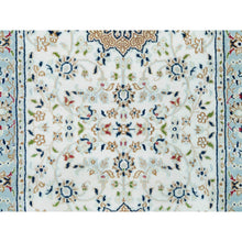 Load image into Gallery viewer, 2&#39;8&quot;x13&#39; Powder White, Hand Knotted, Nain with Center Medallion Flower Design, 250 KPSI, Organic Wool, Runner Oriental Rug FWR540168