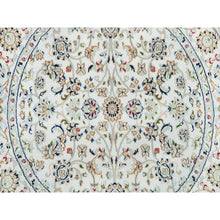 Load image into Gallery viewer, 3&#39;9&quot;x3&#39;9&quot; Powder White, Nain with All Over Flower Design, 250 KPSI, 100% Wool, Hand Knotted, Round Oriental Rug FWR540222