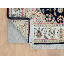 Load image into Gallery viewer, 4&#39;1&quot;x4&#39;1&quot; Midnight Blue, Hand Knotted, Nain with Center Medallion Flower Design, 250 KPSI, Pure Wool, Square Oriental Rug FWR540246