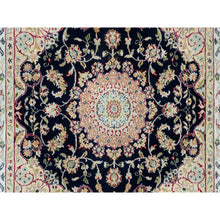 Load image into Gallery viewer, 4&#39;1&quot;x4&#39;1&quot; Midnight Blue, Hand Knotted, Nain with Center Medallion Flower Design, 250 KPSI, Pure Wool, Square Oriental Rug FWR540246