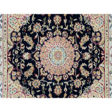 Load image into Gallery viewer, 4&#39;1&quot;x4&#39;1&quot; Midnight Blue, Hand Knotted, Nain with Center Medallion Flower Design, 250 KPSI, Pure Wool, Square Oriental Rug FWR540246