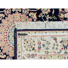 Load image into Gallery viewer, 4&#39;1&quot;x4&#39;1&quot; Midnight Blue, Hand Knotted, Nain with Center Medallion Flower Design, 250 KPSI, Pure Wool, Square Oriental Rug FWR540246