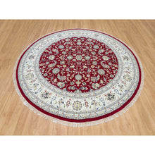 Load image into Gallery viewer, 9&#39;8&quot;x9&#39;8&quot; Burgundy Red, Soft Wool, Hand Knotted, Nain with All Over Flower Design, 250 KPSI, Round Oriental Rug FWR540300