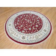 Load image into Gallery viewer, 9&#39;8&quot;x9&#39;8&quot; Burgundy Red, Soft Wool, Hand Knotted, Nain with All Over Flower Design, 250 KPSI, Round Oriental Rug FWR540300