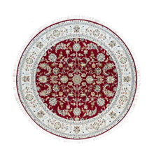 Load image into Gallery viewer, 6&#39;x6&#39; Burgundy Red, 250 KPSI, Organic Wool, Hand Knotted, Nain with All Over Flower Design, Round Oriental Rug FWR540312