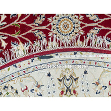 Load image into Gallery viewer, 6&#39;x6&#39; Burgundy Red, 250 KPSI, Organic Wool, Hand Knotted, Nain with All Over Flower Design, Round Oriental Rug FWR540312