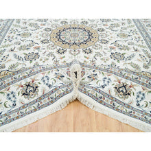 Load image into Gallery viewer, 9&#39;10&quot;x14&#39; Powder White, Hand Knotted, Nain with Center Medallion Flower Design, 250 KPSI, Extra Soft Wool, Oriental Rug FWR540324
