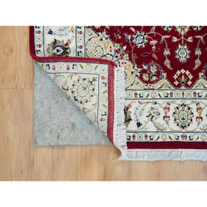 4'1"x4'1" Burgundy Red, Hand Knotted, Nain with Center Medallion Flower Design, 250 KPSI, Natural Wool, Square Oriental Rug FWR540342