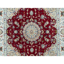 Load image into Gallery viewer, 4&#39;1&quot;x4&#39;1&quot; Burgundy Red, Hand Knotted, Nain with Center Medallion Flower Design, 250 KPSI, Natural Wool, Square Oriental Rug FWR540342