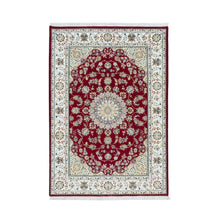 Load image into Gallery viewer, 4&#39;6&quot;x6&#39;10&quot; Burgundy Red, Nain with Center Medallion Flower Design, 250 KPSI, Soft Wool, Hand Knotted, Oriental Rug FWR540372