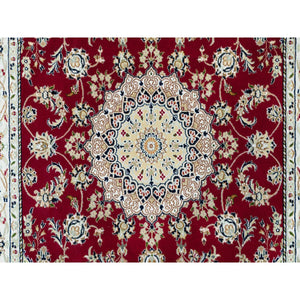 4'6"x6'10" Burgundy Red, Nain with Center Medallion Flower Design, 250 KPSI, Soft Wool, Hand Knotted, Oriental Rug FWR540372
