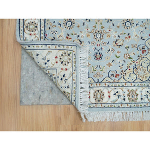 2'9"x14' Beau Blue, Nain with Center Medallion Flower Design, 250 KPSI, Natural Wool, Hand Knotted, XL Runner Oriental Rug FWR540378