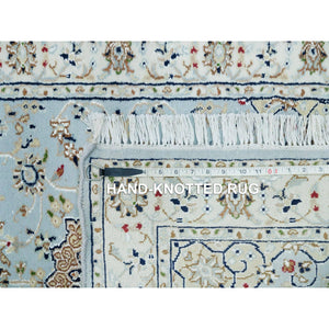 2'9"x14' Beau Blue, Nain with Center Medallion Flower Design, 250 KPSI, Natural Wool, Hand Knotted, XL Runner Oriental Rug FWR540378