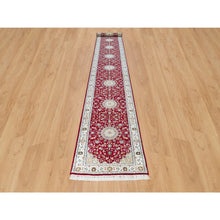 Load image into Gallery viewer, 2&#39;8&quot;x17&#39;10&quot; Burgundy Red, Hand Knotted, Nain with Center Medallion Flower Design, 250 KPSI, Organic Wool, XL Runner Oriental Rug FWR540384