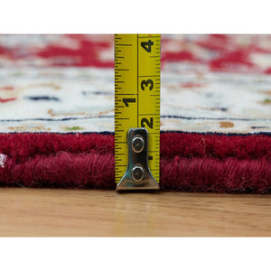 2'8"x17'10" Burgundy Red, Hand Knotted, Nain with Center Medallion Flower Design, 250 KPSI, Organic Wool, XL Runner Oriental Rug FWR540384