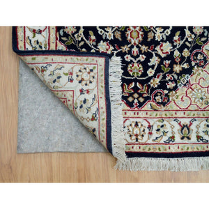 2'8"x18'5" Midnight Blue, Nain with Center Medallion Flower Design, Pure Wool, Hand Knotted, 250 KPSI, XL Runner Oriental Rug FWR540390