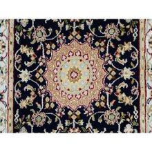 Load image into Gallery viewer, 2&#39;8&quot;x18&#39;5&quot; Midnight Blue, Nain with Center Medallion Flower Design, Pure Wool, Hand Knotted, 250 KPSI, XL Runner Oriental Rug FWR540390