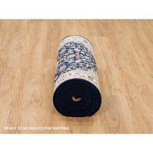 Load image into Gallery viewer, 2&#39;8&quot;x18&#39;5&quot; Midnight Blue, Nain with Center Medallion Flower Design, Pure Wool, Hand Knotted, 250 KPSI, XL Runner Oriental Rug FWR540390