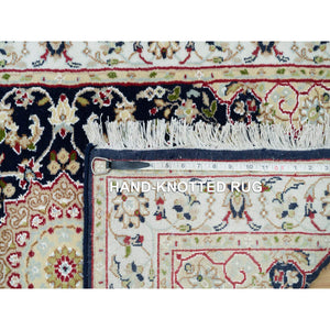 2'8"x18'5" Midnight Blue, Nain with Center Medallion Flower Design, Pure Wool, Hand Knotted, 250 KPSI, XL Runner Oriental Rug FWR540390