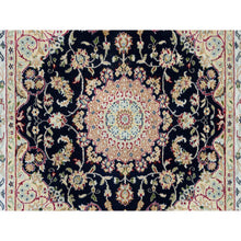 Load image into Gallery viewer, 4&#39;x4&#39; Midnight Blue, 250 KPSI, Extra Soft Wool, Hand Knotted, Nain with Center Medallion Flower Design, Square Oriental Rug FWR540396