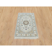 Load image into Gallery viewer, 2&#39;9&quot;x4&#39; Powder White, 250 KPSI, 100% Wool, Hand Knotted, Nain with Center Medallion Flower Design, Oriental Rug FWR540402