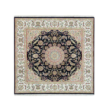 Load image into Gallery viewer, 6&#39;3&quot;x6&#39;3&quot; Midnight Blue, 250 KPSI, Natural Wool, Hand Knotted, Nain with Center Medallion Flower Design, Square Oriental Rug FWR540414