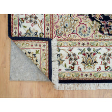 Load image into Gallery viewer, 6&#39;3&quot;x6&#39;3&quot; Midnight Blue, 250 KPSI, Natural Wool, Hand Knotted, Nain with Center Medallion Flower Design, Square Oriental Rug FWR540414