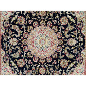 6'3"x6'3" Midnight Blue, 250 KPSI, Natural Wool, Hand Knotted, Nain with Center Medallion Flower Design, Square Oriental Rug FWR540414