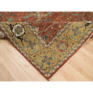 8'1"x10'1" Rust Red, Antiqued Fine Heriz Re-Creation, Dense Weave, Hand Knotted, Soft Pile, Organic Wool, Oriental Rug FWR540474