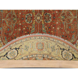 6'x6' Rust Red, Hand Knotted, Pure Wool, Vegetable Dyes, Antiqued Fine Heriz Re-Creation, Round Oriental Rug FWR540480