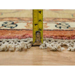12'x12' Blush Red, Soft Pile, Natural Dyes, Antiqued Fine Heriz Re-Creation, Densely Woven, Extra Soft Wool, Hand Knotted, Round Oriental Rug FWR540498