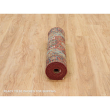 Load image into Gallery viewer, 2&#39;8&quot;x8&#39; Burgundy Red, Hand Knotted Extra Soft Wool, Vegetable Dyes, Densely Woven, Antiqued Fine Heriz Re-Creation, Runner Oriental Rug FWR540510