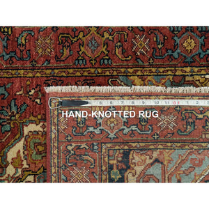 2'8"x8' Burgundy Red, Hand Knotted Extra Soft Wool, Vegetable Dyes, Densely Woven, Antiqued Fine Heriz Re-Creation, Runner Oriental Rug FWR540510