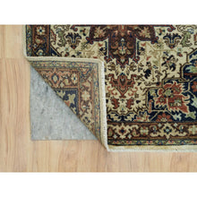 Load image into Gallery viewer, 2&#39;6&quot;x12&#39;3&quot; Chiffon Beige, Antiqued Heriz Re-Creation with Geometric Medallions, Vegetable Dyes, Natural Wool, Soft Pile, Hand Knotted Runner Oriental Rug FWR540516