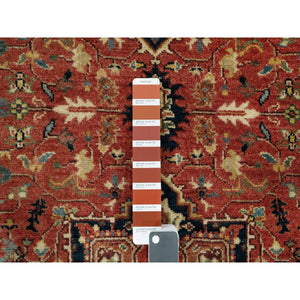 2'8"x18' Carmine Red, Natural Dyes, Dense Weave, Hand Knotted, Antiqued Fine Heriz Re-Creation, Organic Wool, Runner Oriental Rug FWR540552