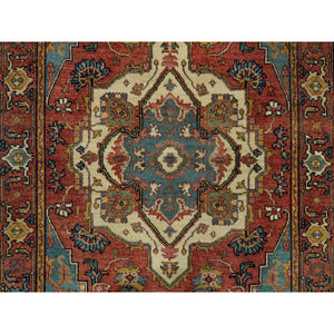 3'2"x5'1" Rust Red, Pure Wool, Lush Pile, Vegetable Dyes, Antiqued Fine Heriz Re-Creation, Hand Knotted, Dense Weave, Oriental Rug FWR540588