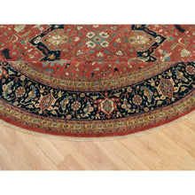 Load image into Gallery viewer, 12&#39;x12&#39; Japanese Carmine Red, Soft and Lush, Dense Weave, Hand Knotted, Antiqued Fine Heriz Re-Creation, Vegetable Dyes, 100% Wool, Round Oriental Rug FWR540612