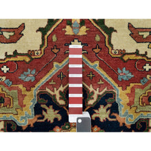 Load image into Gallery viewer, 6&#39;x6&#39; Abbey White and Prune Red, Dense Weave, Lush Pile, Vegetable Dyes, Antiqued Fine Hand Knotted Heriz Re-Creation, Round Oriental Rug FWR540636
