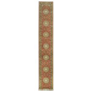 2'7"x18' Rufous Red, Hand Knotted, Natural Wool, Dense Weave, Soft and Plush Pile, Antiqued Tabriz Haji Jalili Design, XL Runner Oriental Rug FWR540642