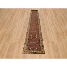 Load image into Gallery viewer, 2&#39;7&quot;x17&#39;9&quot; Brick Red, Antiqued Densely Woven Fine Heriz Re-Creation, Hand Knotted, Vegetable Dyes, Soft and Plush, 100% Wool, Runner Oriental Rug FWR540648