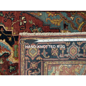 3'2"x5'2" Garnet Red, Hand Knotted Antiqued Fine Heriz Re-Creation, Natural Dyes Densely Woven, Natural Wool, Plush Pile, Oriental Rug FWR540690